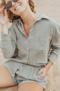 Leona Gauze Button Top in Sage