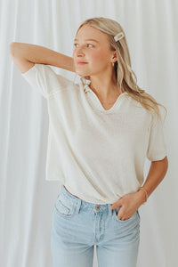 Lynn Collared Knit Top in Ivory