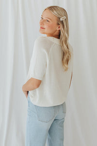 Lynn Collared Knit Top in Ivory