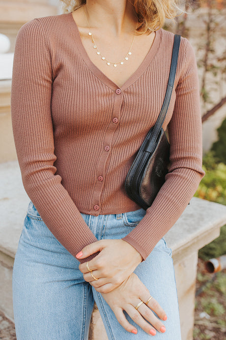 Lana Button Sweater in Brown