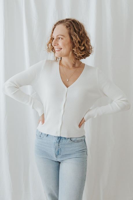 Jacey Button Sweater in White