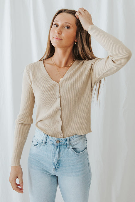 Jacey Button Sweater in Oat