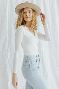 Our Everyday Fitted V-Neck Top in Ivory