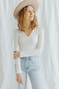 Our Everyday Fitted V-Neck Top in Ivory